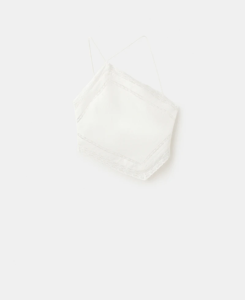 Mango Women's Lace Details Linen Top