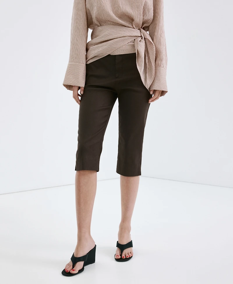 Mango Women's Linen Capri Pants