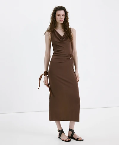 Mango Women's Side Ruching Draped-Neck Dress
