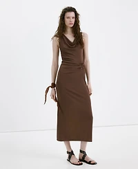 Mango Women's Side Ruching Draped-Neck Dress