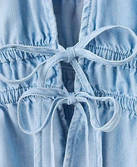 Mango Women's V-Neck Bow Denim Top