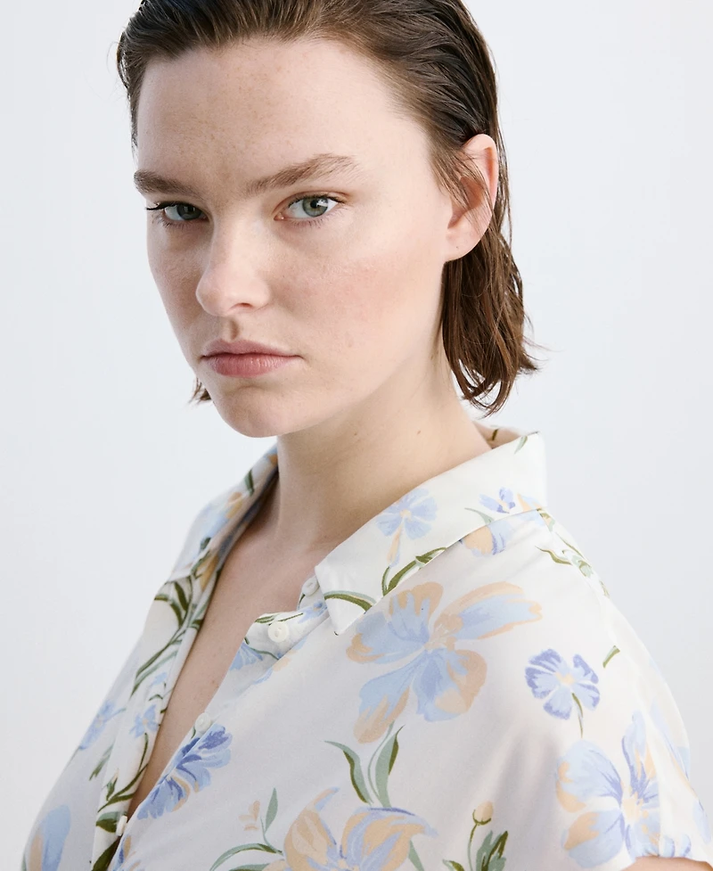 Mango Women's Floral-Print Shirt-Style Dress