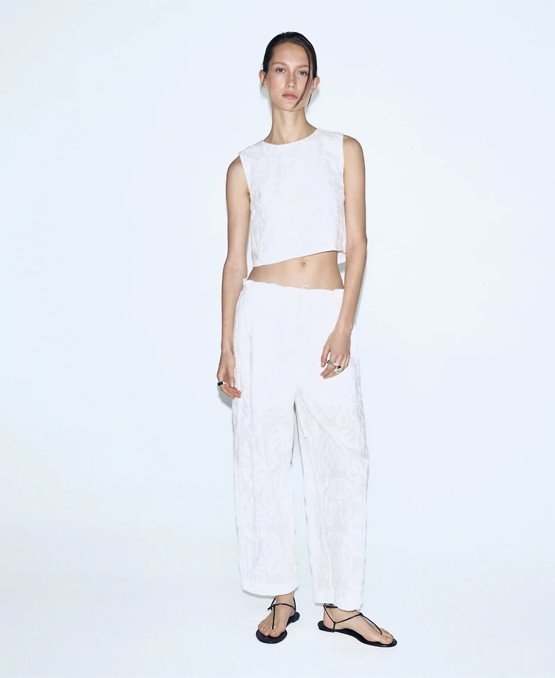 Mango Women's Floral Embroidered Cotton Pants