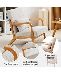 Rainsken Mid-Century Modern Accent Chair, Upholstered Lounge Armchair with Lumbar Pillow and Solid Wood Frame for Living Room, Balcony