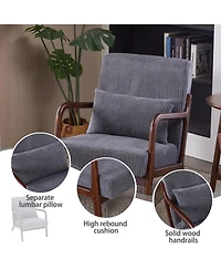 Rainsken Mid-Century Modern Accent Chair, Upholstered Lounge Armchair with Lumbar Pillow and Solid Wood Frame for Living Room, Balcony