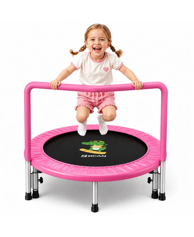 Bcan SP1 36 inch Astm Certified Toddler Trampoline Indoor Mini Trampoline with Foam Handle Safety Cover Easy Assembly for Kids