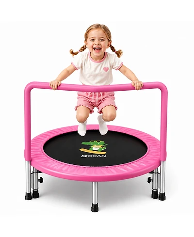 Bcan SP1 36 inch Astm Certified Toddler Trampoline Indoor Mini Trampoline with Foam Handle Safety Cover Easy Assembly for Kids