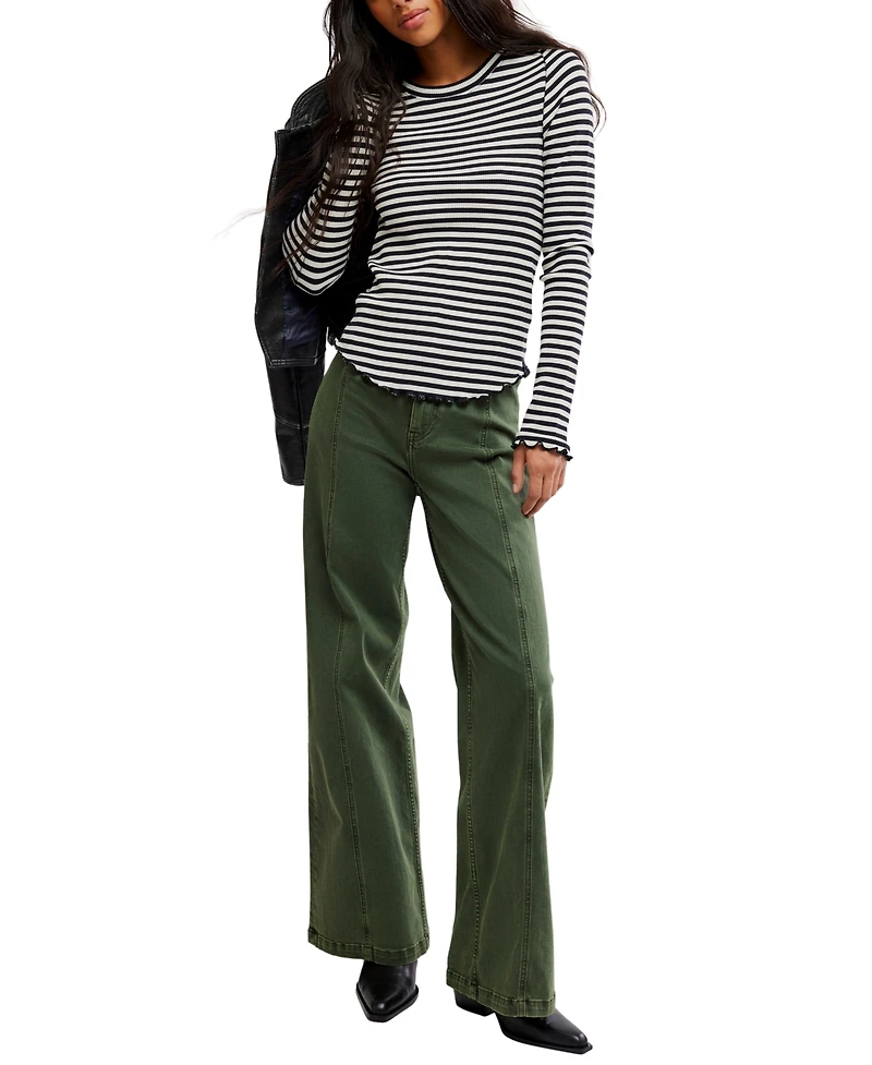 Free People Women's We The Easy Does It Long-Sleeve Striped T-Shirt