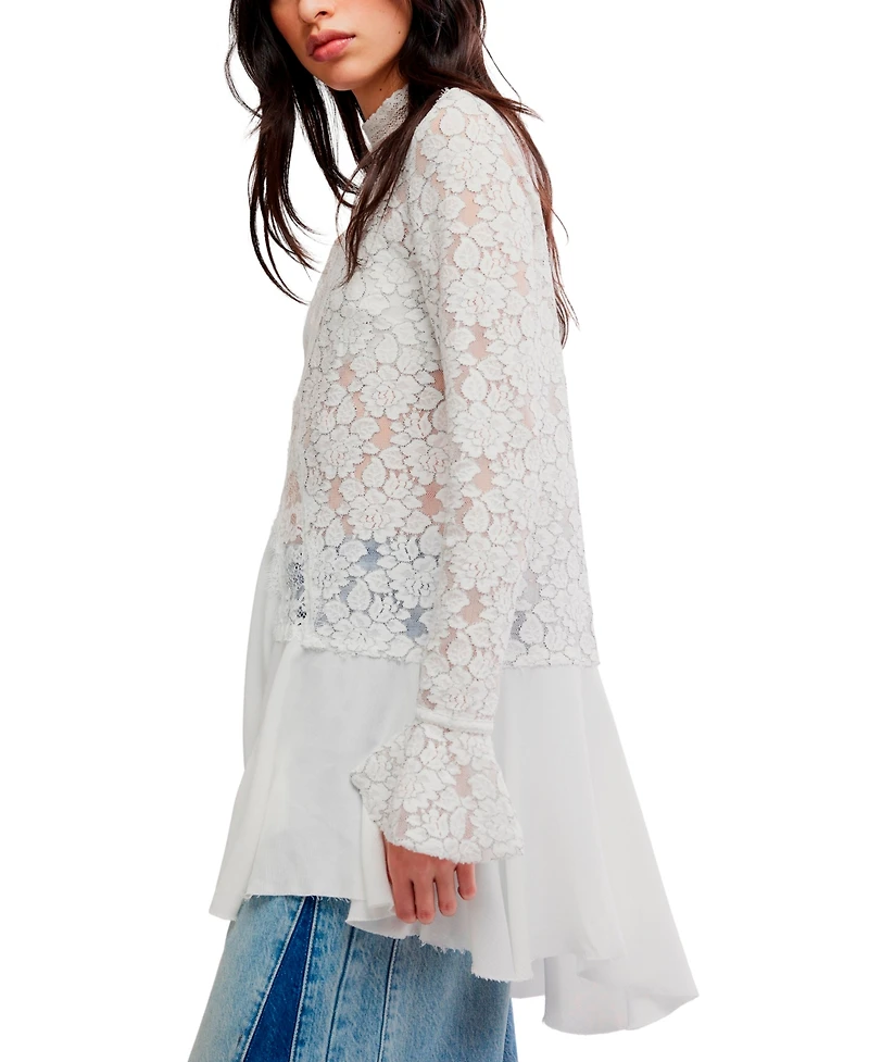 Free People Women's First Crush Mock Neck Lace Tunic Top
