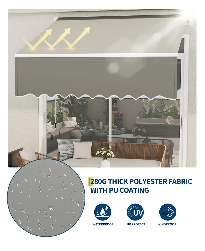 gaomon 10'x8inches Retractable Waterproof Patio Awning, Sun Shade Awning with Manual Crank Handle,