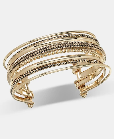 Style & Co Gold-Tone Textured Layered Cuff Bangle Bracelet, Macy's Exclusive