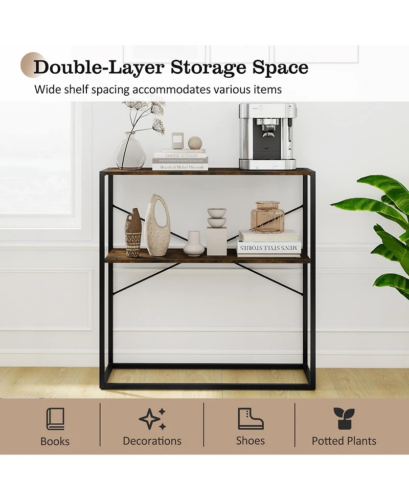 Slickblue Entryway Console Table with Metal Frame and Storage Shelves