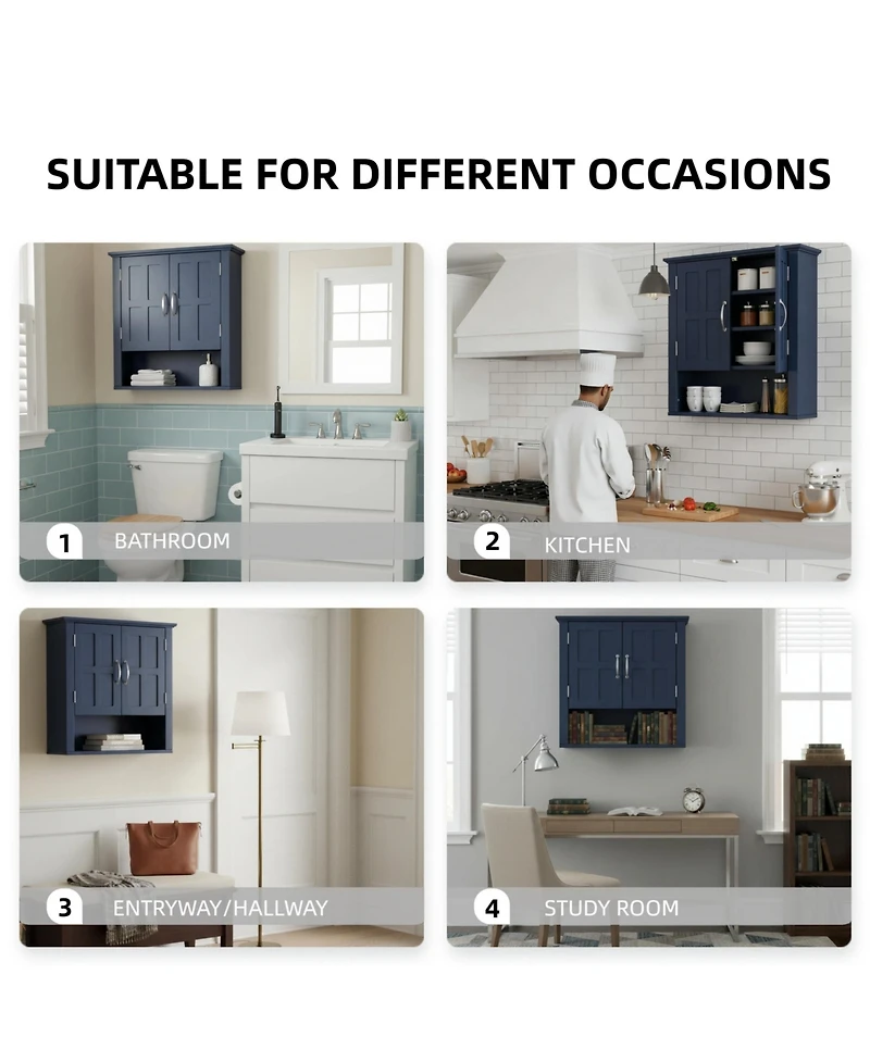 Midola Bathroom Wall Storage Cabinet, Multi-functional Wall Mounted Cabinet with Adjustable Shelves