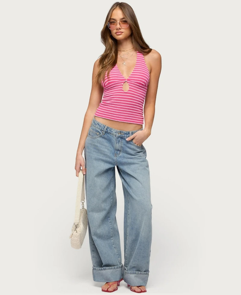 Edikted Women's Maylah Keyhole Striped Textured Halter Top