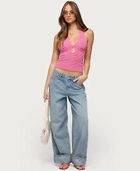Edikted Women's Maylah Keyhole Striped Textured Halter Top