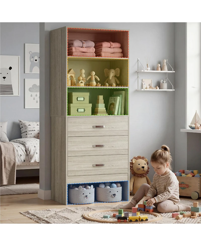 Aheaplus Bookshelf Cabinet with 3-Drawers and Shelves, Wooden Closet Organizer