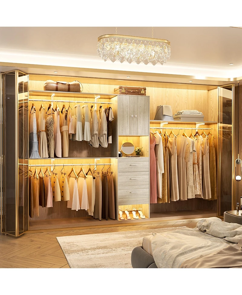 Aheaplus Wooden Closet System with Doors and Drawers