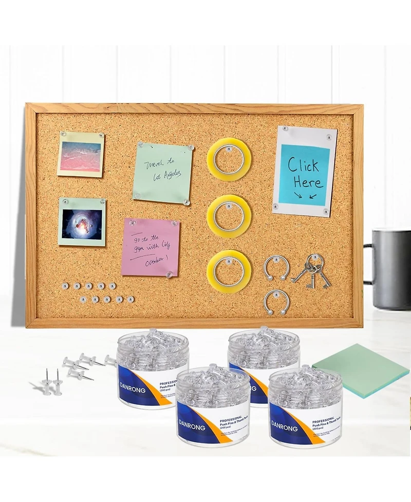 Danrong 800 Pcs Clear Push Pins, Standard Thumb Tacks with Steel Point and Plastic Head for Bulletin Cork Board, Office School
