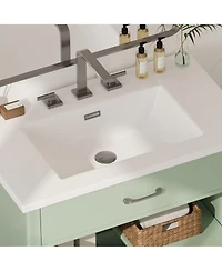 Phying 30 Inch Multifunctional Bathroom Vanity Modern Storage Cabinet with Tempered Glass Rubber Wood Legs and Soft Close Silent Doors