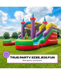 Pop Jump Rainbow Castle Bounce House and Double slide Combo