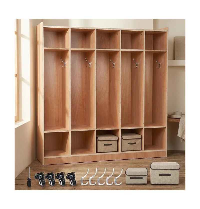 gaomon 2-Piece Set 5-Compartment School Lockers, glazed finish, 10 storage cells, rolling lockers with wheels, equipped with 5 hooks