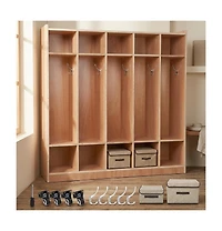 gaomon 2-Piece Set 5-Compartment School Lockers, glazed finish, 10 storage cells, rolling lockers with wheels, equipped with 5 hooks