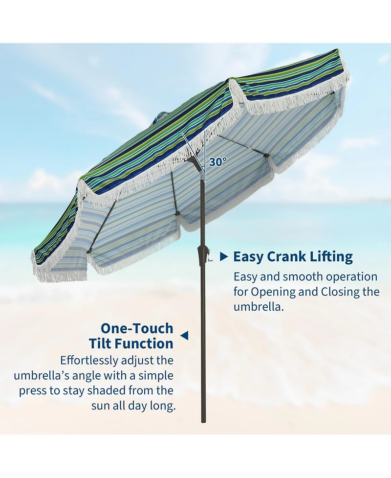 homfan 10FT Fringe Patio Umbrella with Crank and Tilt - 8 Fiberglass Ribs, 1.5" Steel Pole, Uv Protection, Floral