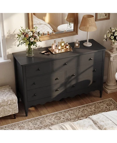 Aheaplus 47" Wooden 7-Drawers Cabinet, Farmhouse Dresser for Badroom