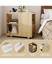 homfan End Table with Charging Station, Mobile Side Table with Drawer and Adjustable Shelf, Locking Wheels Nightstand for Living Room or Bedroom