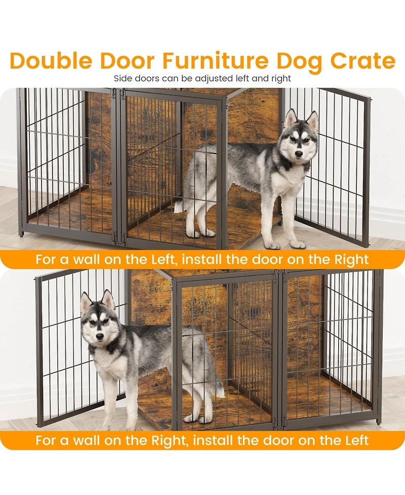 gaomon Dog Crate Furniture, 42.5 Inch Dog Kennel with Divider, Flip Top Dog Crate End Table with Divider, Large Dog Cage for Indoor