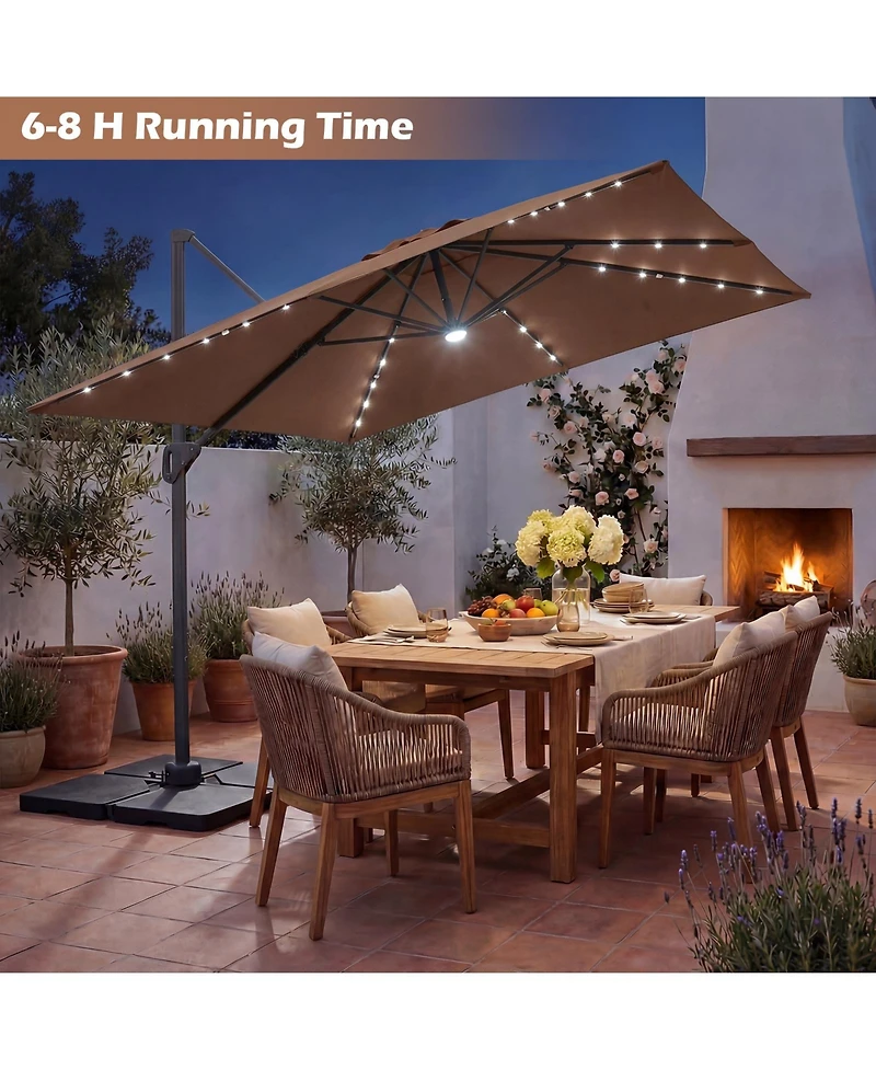 Gymax 10 Ft Cantilever Outdoor Umbrella w/ 32 Solar Led Lights and 220 Lbs Base