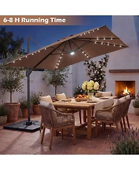 Gymax 10 Ft Cantilever Outdoor Umbrella w/ 32 Solar Led Lights and 220 Lbs Base
