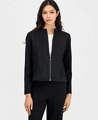 Anne Klein Essentials Petites Scuba Zip-Front Moto Jacket