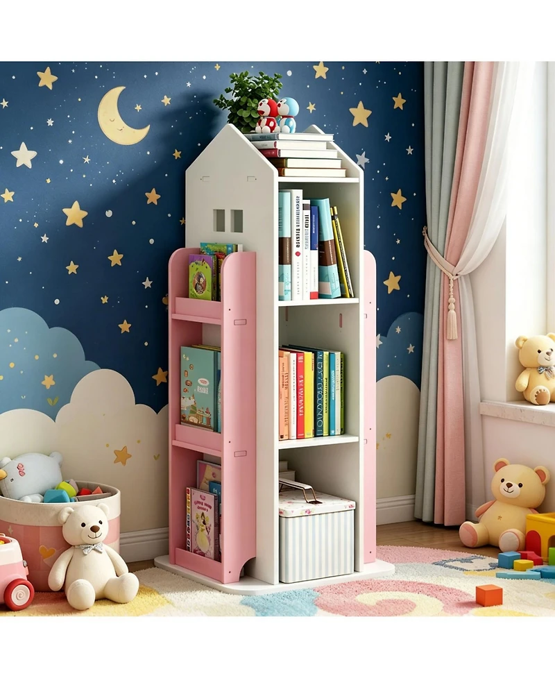 Rainsken 4-Tier Rotating Bookshelf Tower, 360 Degree Display Floor Standing Bookcase Storage Rack, for Bedroom, Living Room, Study Room