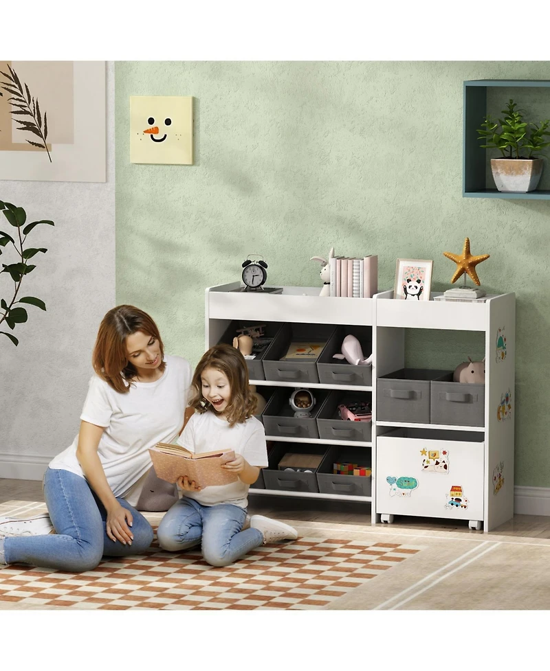 Rainsken Toy Storage Organizer for Kids, with 6 Shelves and 11 Fabric Bins, Moveable Cabinet and 3 Stickers, for Nursery, Playroom, Bedroom
