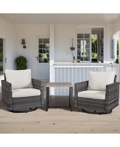 Pocassy Outdoor Patio Set, Wicker Rocking Bistro Set with Swivel Chairs and Side Table, Rattan Furniture Cushions