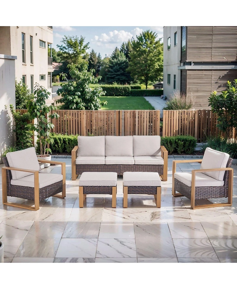 Pocassy Wicker Patio Furniture Set, High Back Outdoor with Thick Cushion and Ottoman, All-Weather Conversation Set