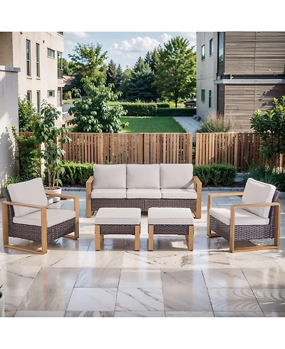 Pocassy Wicker Patio Furniture Set, High Back Outdoor with Thick Cushion and Ottoman, All-Weather Conversation Set