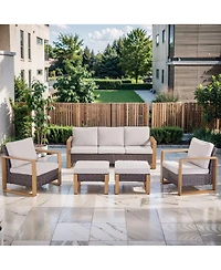 Pocassy Wicker Patio Furniture Set, High Back Outdoor with Thick Cushion and Ottoman, All-Weather Conversation Set