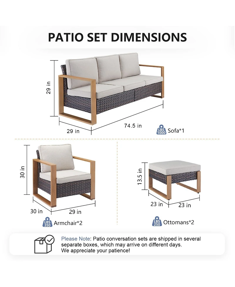 Pocassy Wicker Patio Furniture Set, High Back Outdoor with Thick Cushion and Ottoman, All-Weather Conversation Set