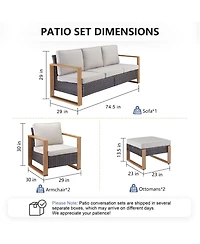 Pocassy Wicker Patio Furniture Set, High Back Outdoor with Thick Cushion and Ottoman, All-Weather Conversation Set