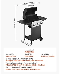 Cozito Gas Grill, 3-Burner Propane Grill with 338 sq in Cooking Area