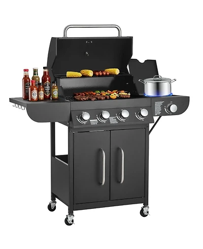 Cozito Gas Grill, 4-Burner Propane Grill with Side Burner