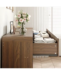 Rainsken 9 Drawer Dresser, Rattan Wide Particle Board Chest, Space Saving Storage Organizer