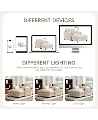 Rainsken 37" Single Sofa with Storage Ottoman, Chenille Armchair - Adjustable Phone Holder, Dual-Port Charger and Side Pockets for Living Room