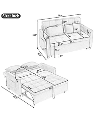Rainsken 56.9" Loveseat Sofa Couch, Pull-Out Sleeper Sofa Bed with a Reversible Backrest Cushion, 2 Usb Ports and a Phone Holder for Living Room