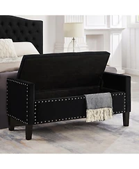 Rainsken 47 Inch Velvet Storage Bench, Upholstered Tufted Button, End of Bed Ottoman, with Wooden Legs, for Bedroom, Living Room, or Entryway