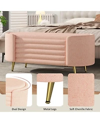 Rainsken Storage Ottoman - Upholstered Storage Bench, Oval End of Bed Bench for Living Room, Bedroom and Entryway