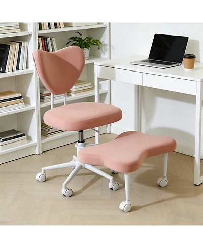Rainsken Meditation chair, Velvet fabric, with lumbar support and a height, Heart-Shaped Backrest, Adjustable Height, for Office, Study