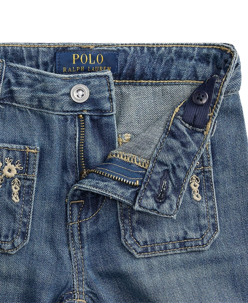 Polo Ralph Lauren Girls' 2T-6X Embroidered Flared Cotton Denim Jeans